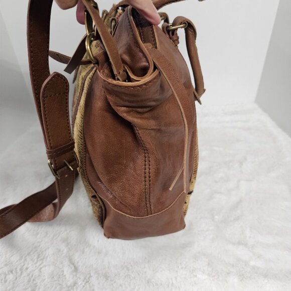 Isabella Fiore Brown Leather Tapestry Bag Western Boho Crossbody - Picture 5 of 13
